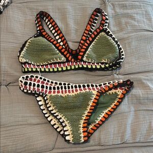 Crochet Bikini Set - Green and Black